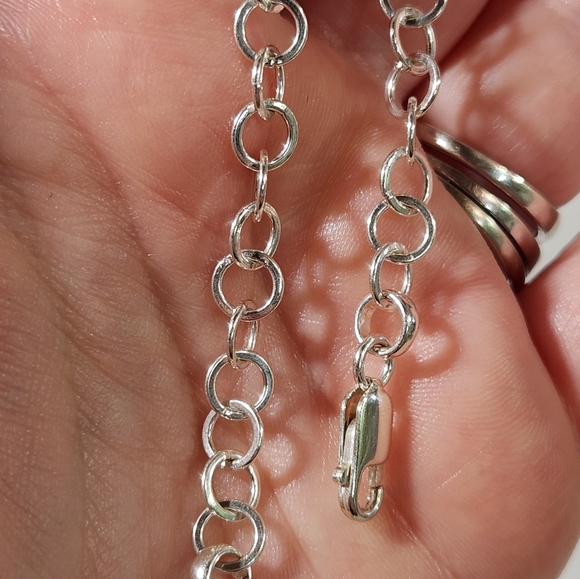 Genuine Sterling Silver (7mm) Flat Round Link Chain Bracelet - Picture 6 of 12